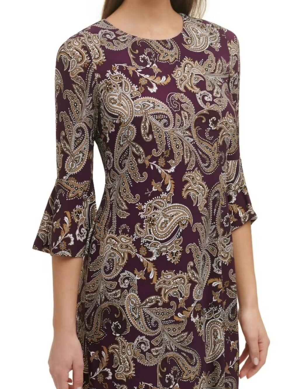 Tommy Hilfiger Plum Purple Paisley Bell-Sleeve Shift Dress Size 4